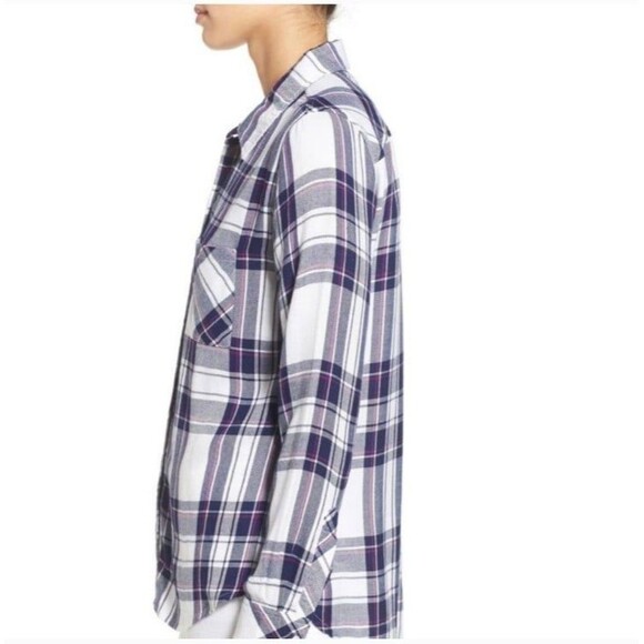 Revolve Rails Hunter Plaid Button Down Shirt White Navy & Orchid Sz S - Picture 4 of 12